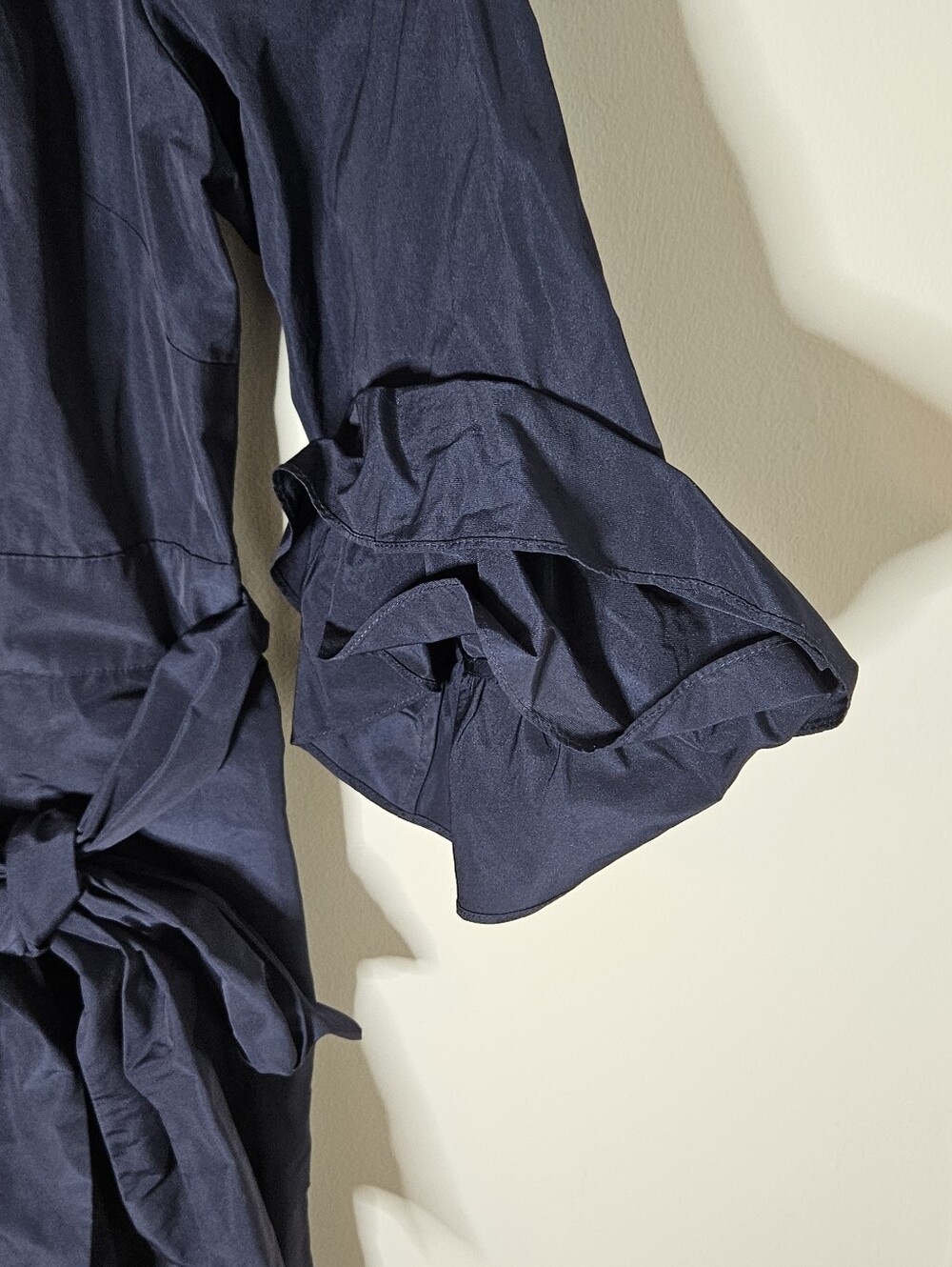 Lafayette 148 New York Hughes Midi Shirtdress Dress Navy Blue Ruffle Cuffs L - Picture 6 of 10